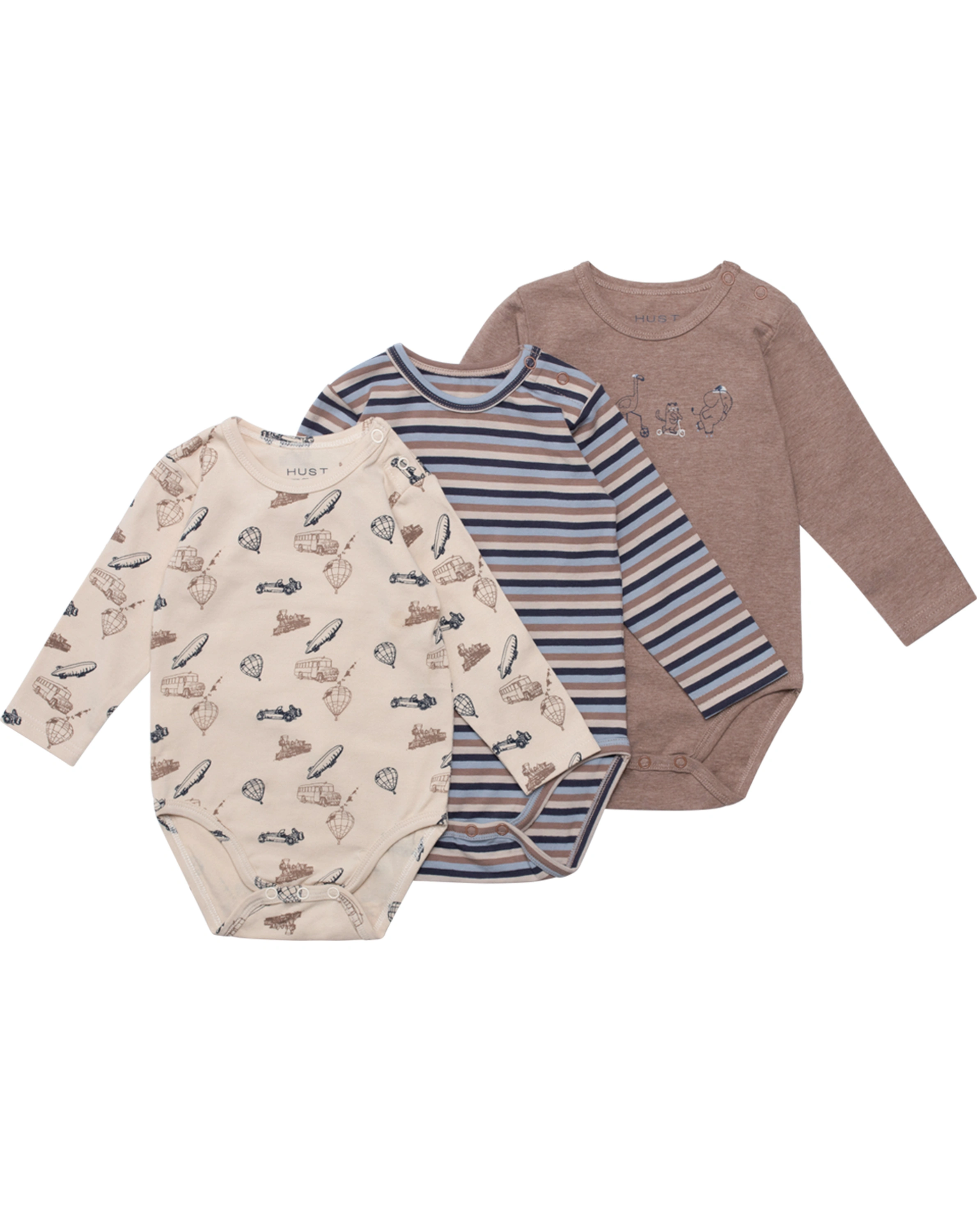 Langarmbody BERTRAM 3er Pack in deer brown melange