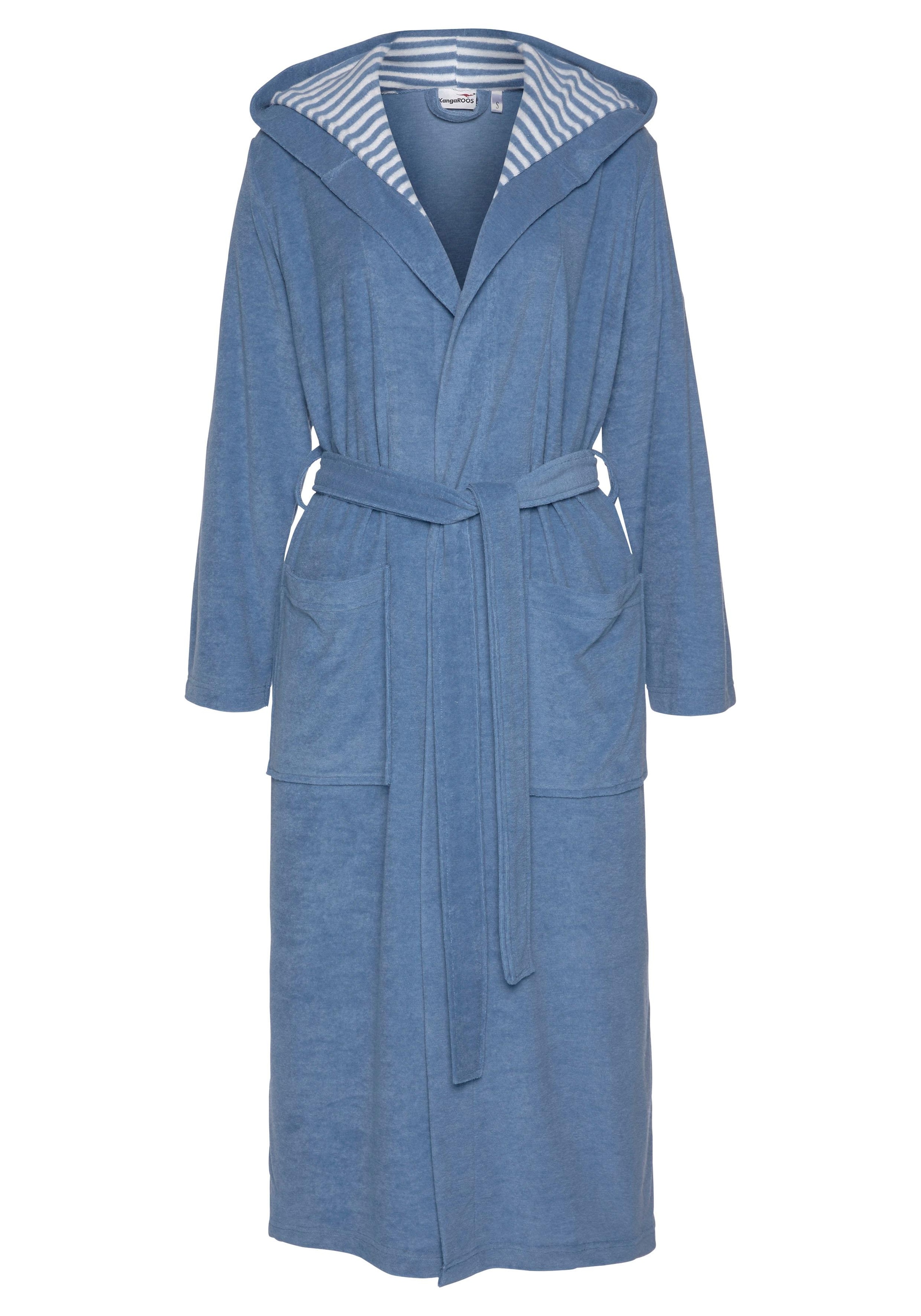 KangaROOS Damenbademantel »Dalia, ideal für Sauna & Spa, Standardlänge & Überlänge«, 1 Stk. Uni-Farben mit Streifen, Taschen, leicht, XS-3XL, auch in extra lang