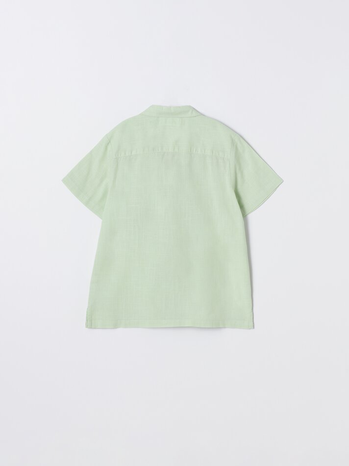 Camisa de manga curta em algodão e linho - Verde Maçã