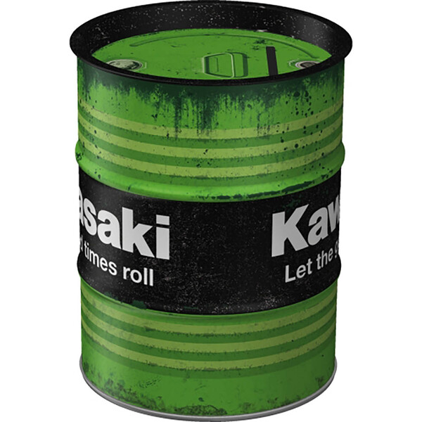 nostalgic art - Tirelire Vintage - Baril d'Huile Kawasaki Vert / Noir / Blanc