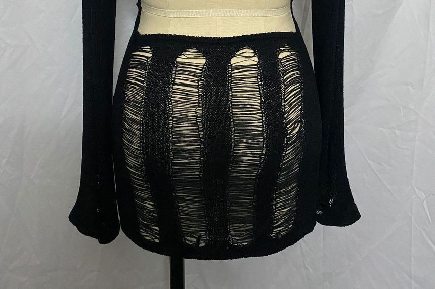 Bolgivy - Lange mouwen boothals effen, open rug mini bodycon gebreide jurk