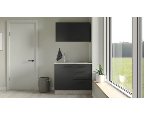 Flex Well mini keuken met apparatuur Capri 100 cm mat zwart gedemonteerd omkeerbaar uitvoering 00012595