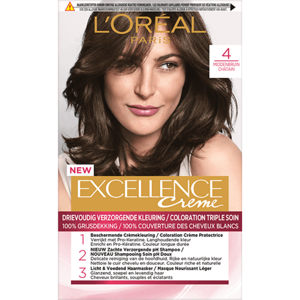 L'Oréal Excellence Crème Permanente Crèmekleuring 4 Middenbruin