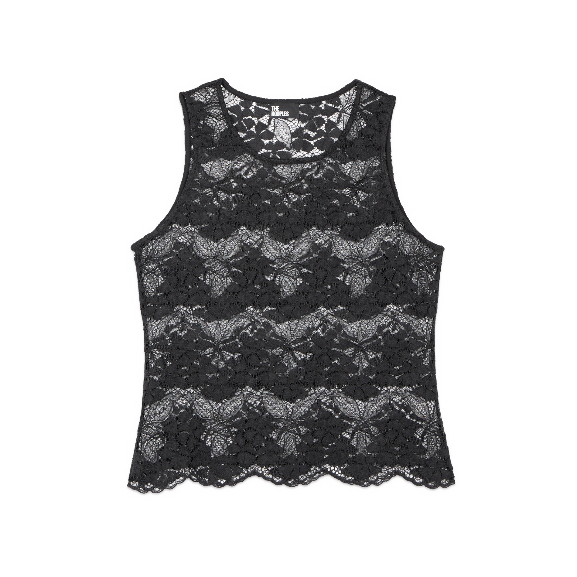 Top ajusté col rond en dentelle | Noir