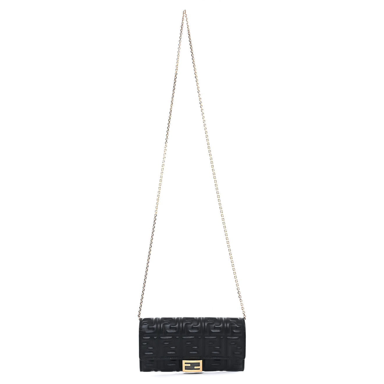 Fendi Sac bandoulière Baguette Wallet On Chain en Cuir Nappa noir - Neuf avec étiquette - L.19 cm