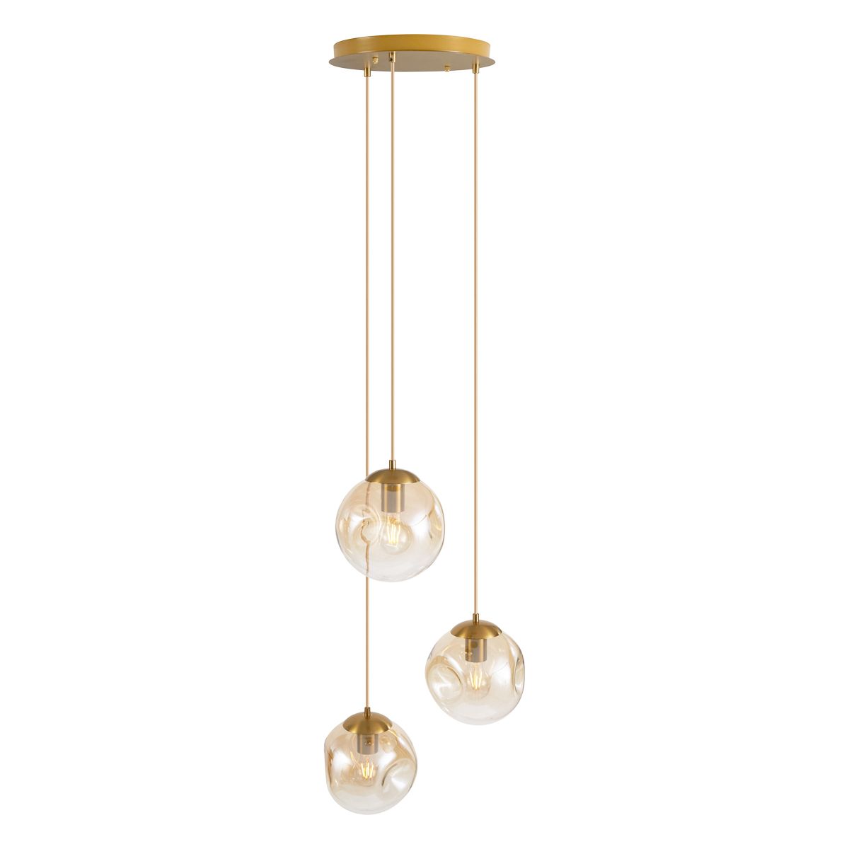 Art deco hanglamp messing met amber glas 3-lichts - Douglass