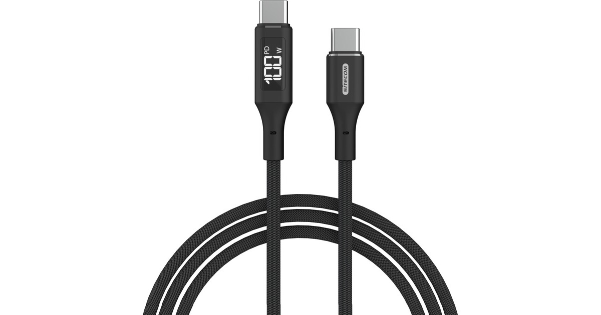 SitecomUSB-C naar USB-C voedingskabel met led-scherm  (Zwart, 1,5 meter)