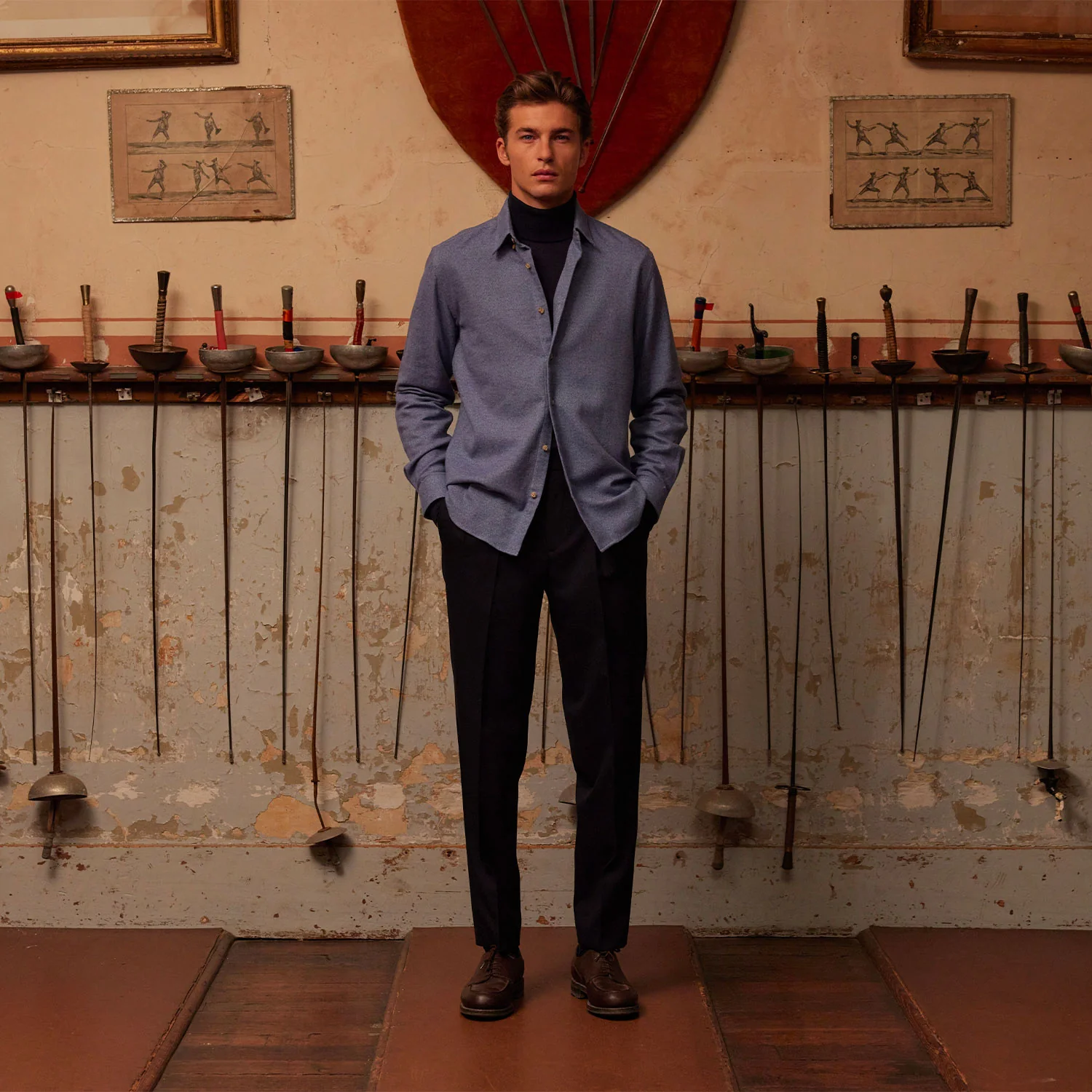 Blue Herringbone Flannel Shirt