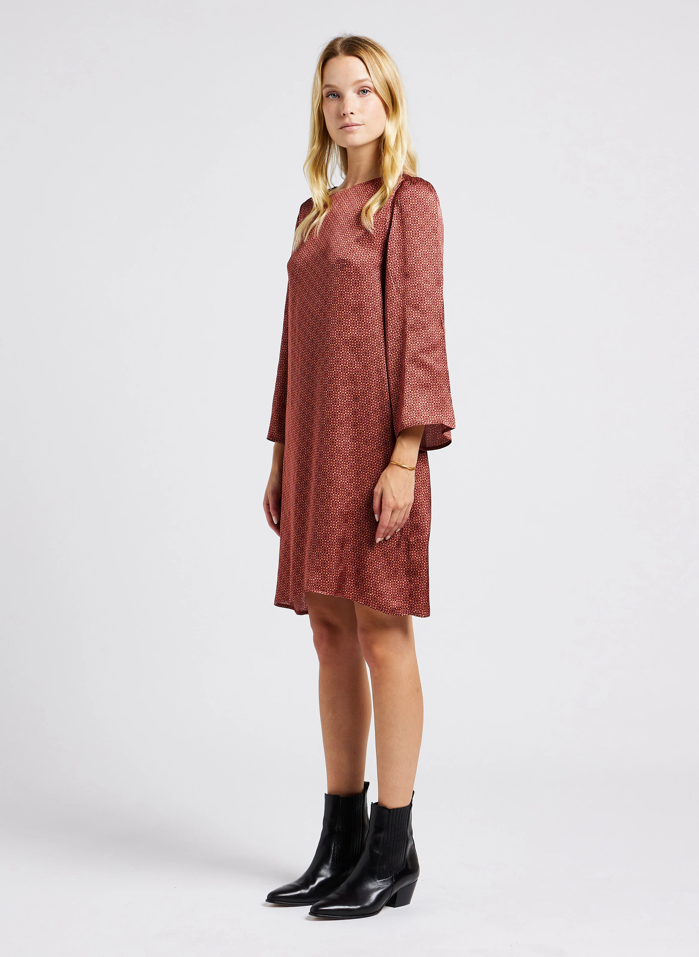 LUCIE - Robe col rond imprimée | Doré