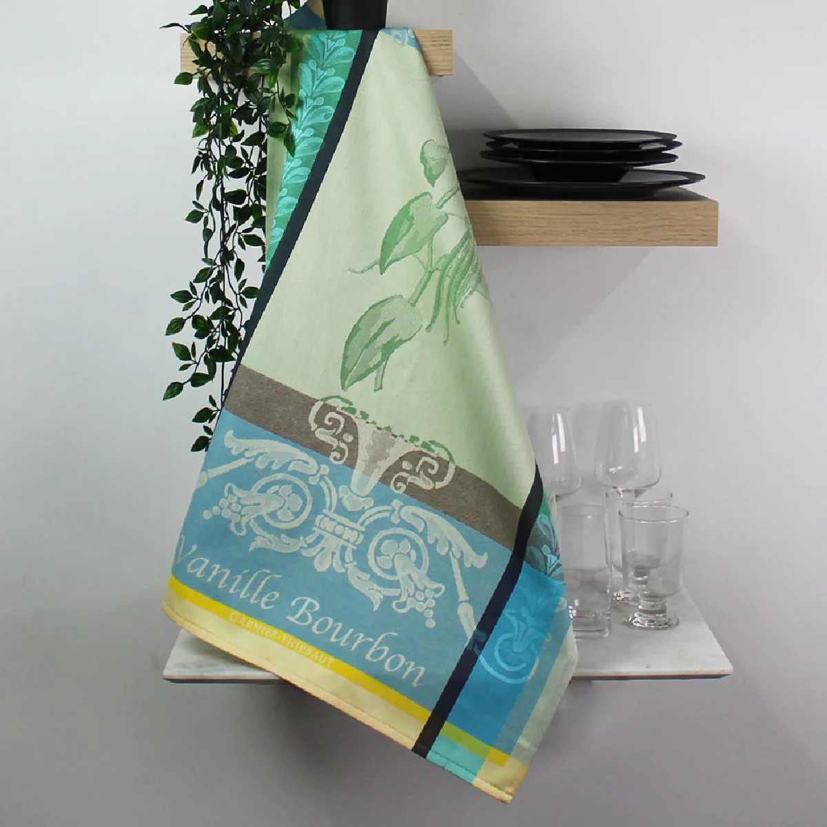 Torchon pur coton vert 56x77 Garnier Thiebaut