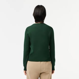Pull col V en double face de coton Pullovers - Vert - Lacoste - Femme