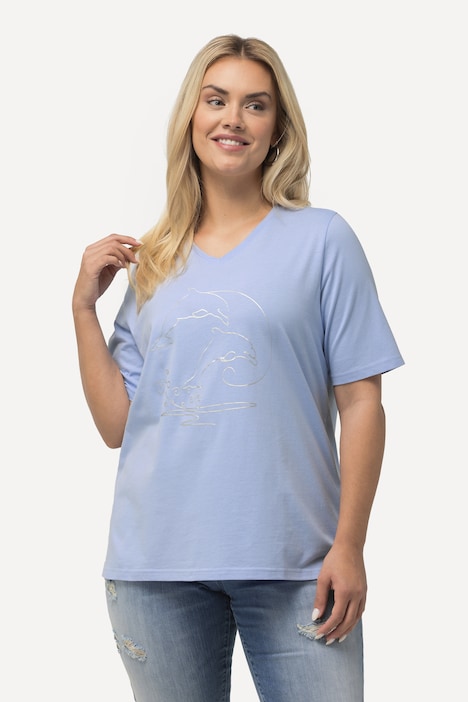 T-Shirt, Metallic-Tier, Classic, V-Ausschnitt, Halbarm