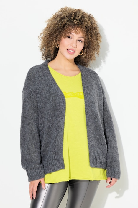 Strickjacke, kurz, Oversized, offene Jacke, Wollanteil