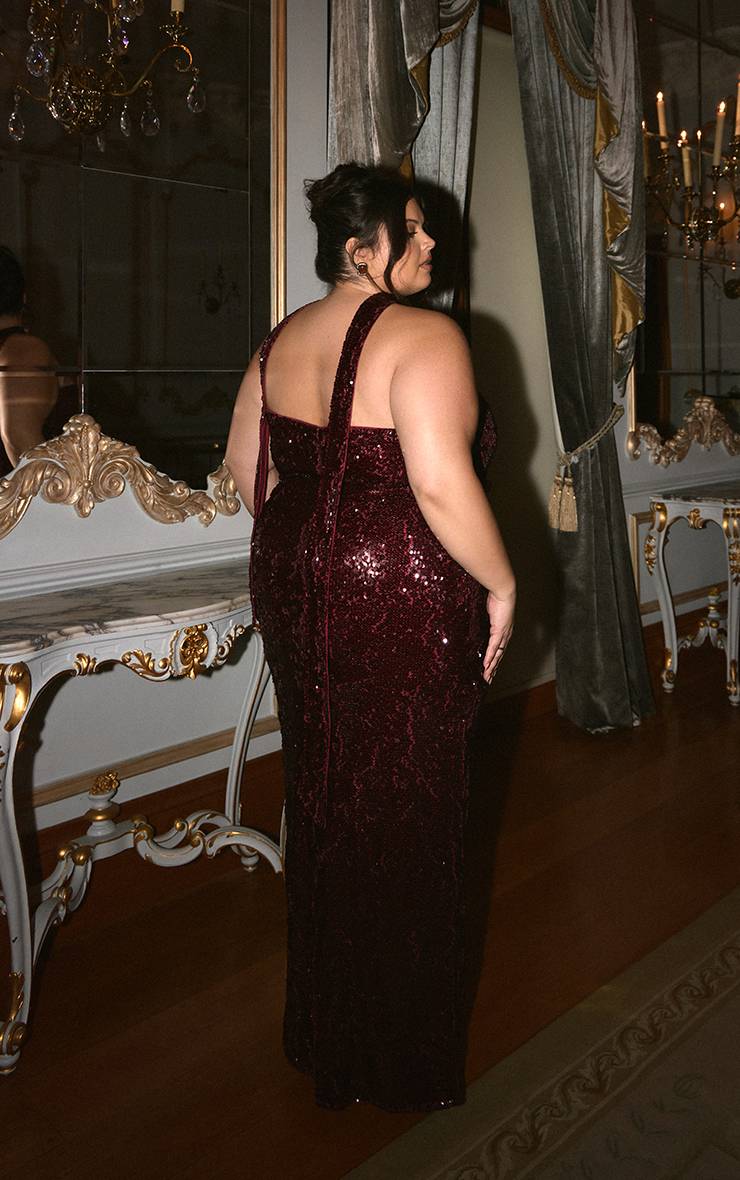 Rouge Bordeaux Robe Maxi Bandeau Grande Taille À Détail Foulard Et Sequins