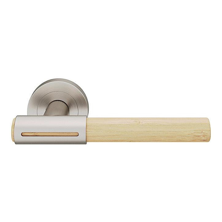Ensemble poignée sur rosace rond à visser GoodHome Hezo effet nickel satin chromé Ø50mm