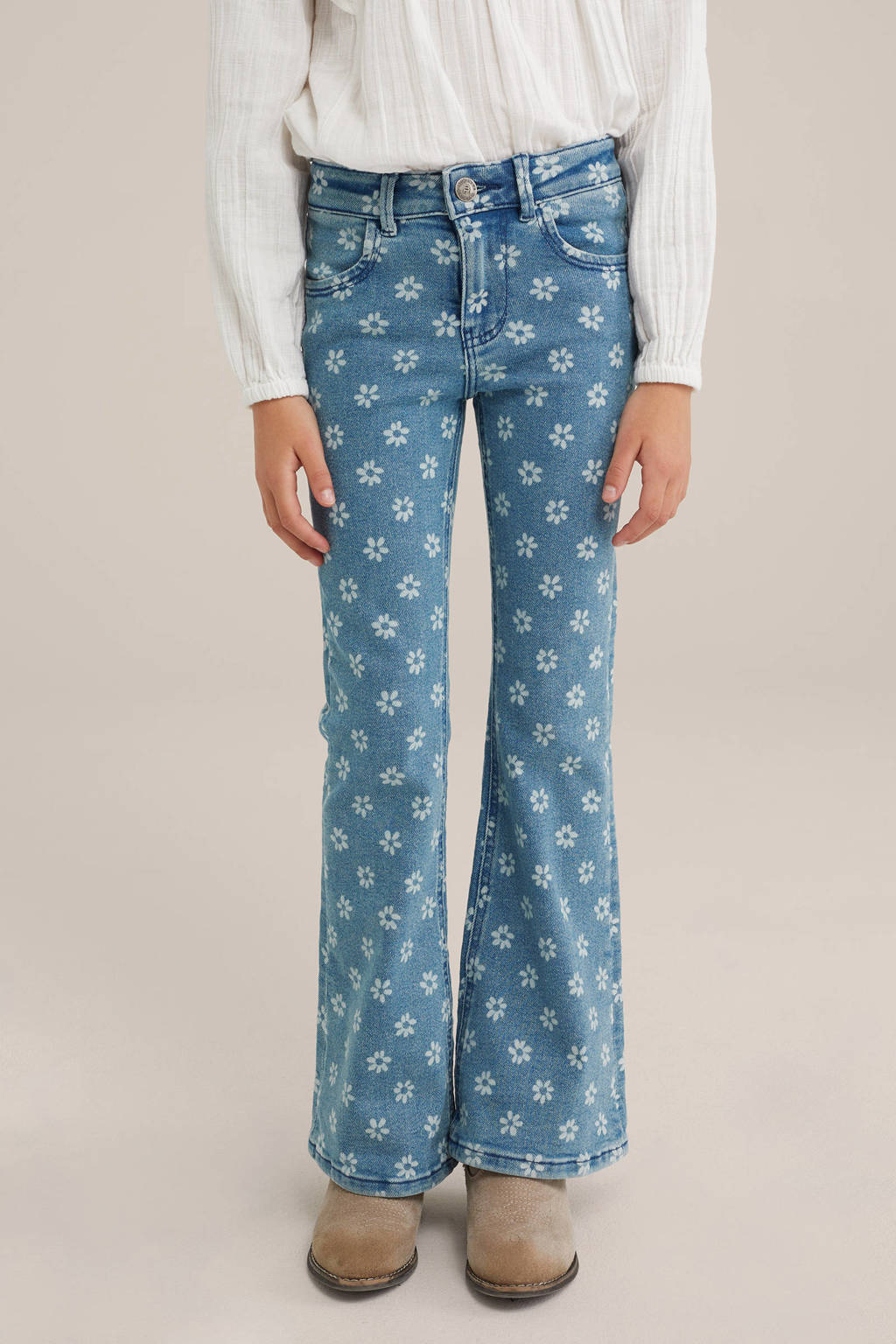 WE Fashion gebloemde flared jeans blue violet