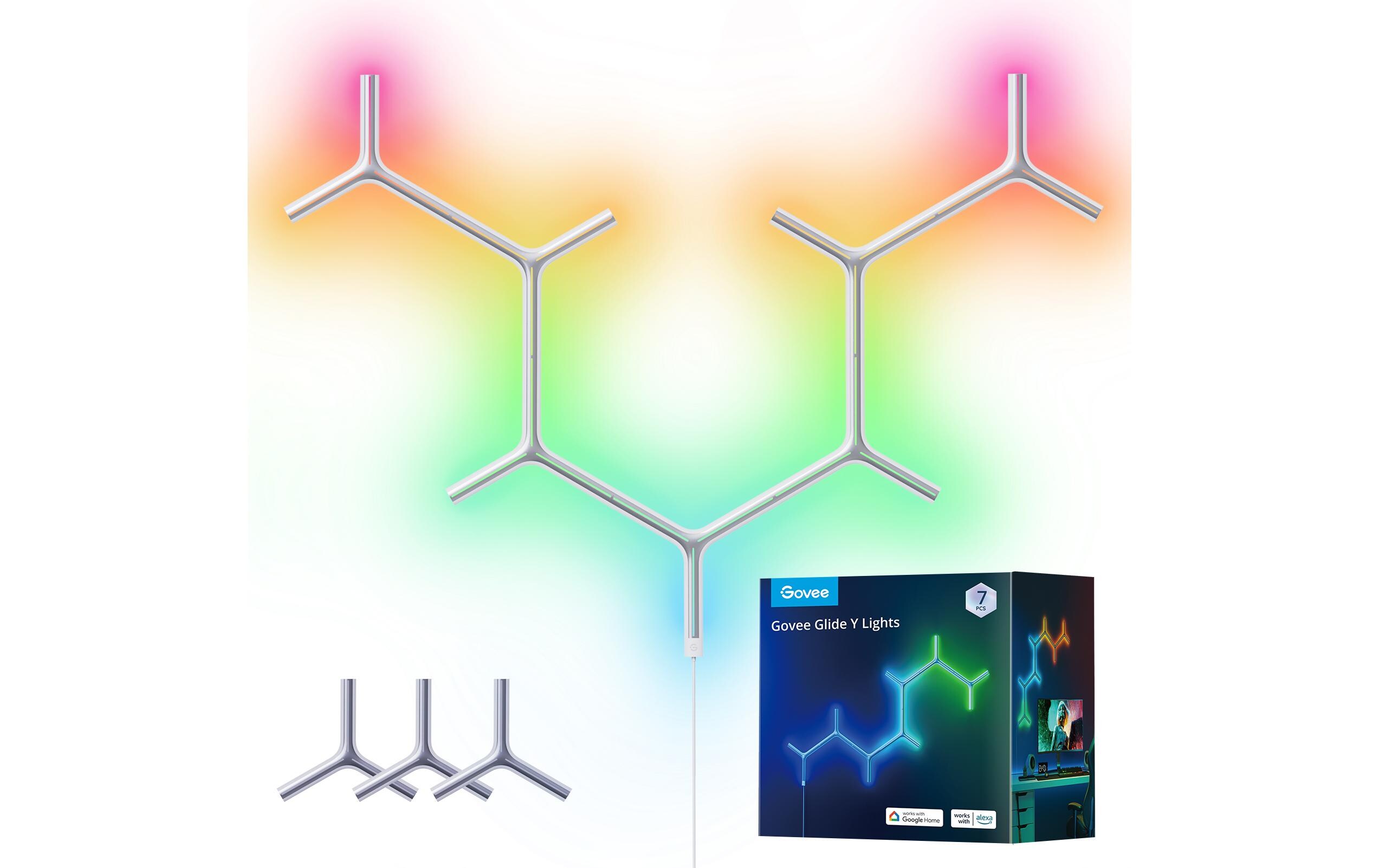 Panelleuchte Y-Leuchten Glide, 7 Stück, RGBIC, Wi-Fi + BT<br>LED Lichtpaneele