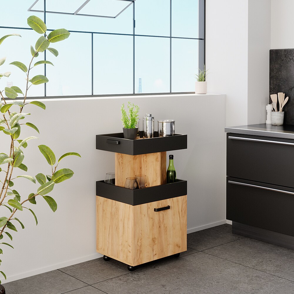Vicco Hausbar Minibar Getränkebar Kamber Eiche Anthrazit Tür rollbar Ablage Fach