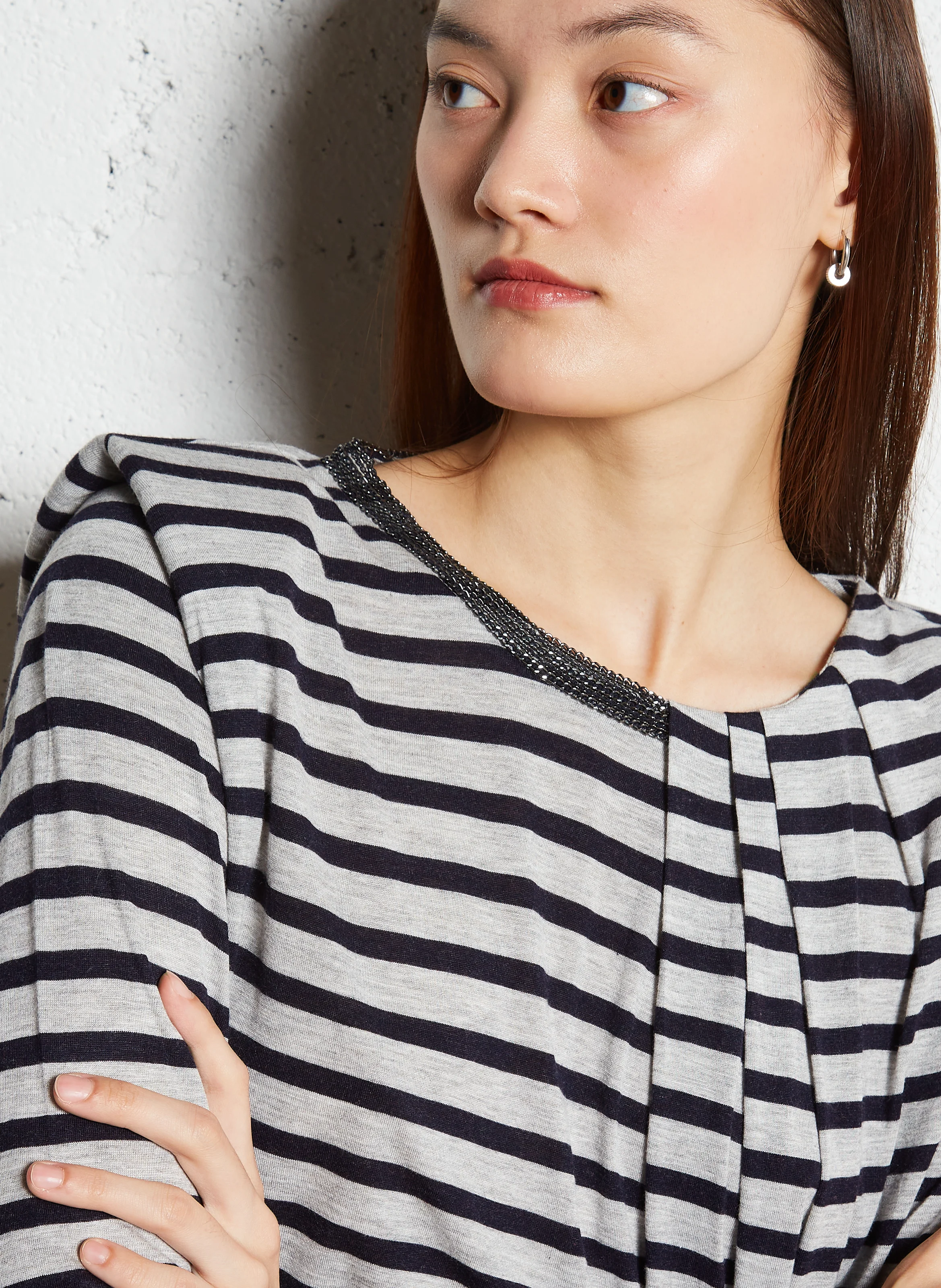Tee-shirt col rond rayé | Gris