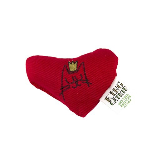 Brinquedo vermelho em forma de coração com erva-de-gato para gatos