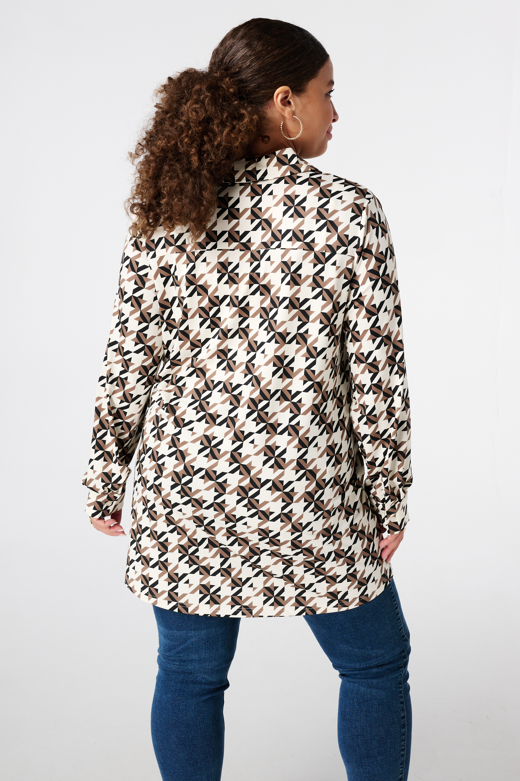 Lange blouse met print Multi Zand
