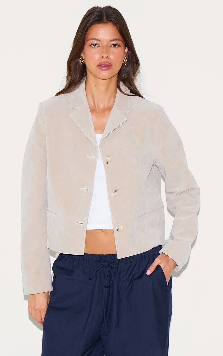 Gris Pierre Blazer Court En Synthétique