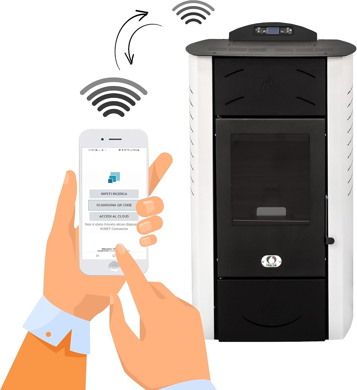STUFE A PELLET ITALIA Siberia Idro 15 KW WiFi | Hydro-Pelletöfen für Heizung und Warmwasser Effizienz 90% Heizt 90m² Autonomie 20 Std Programmierbar WiFi-Steuerung 5 Kräfte 24 Monate Garantie Weiß