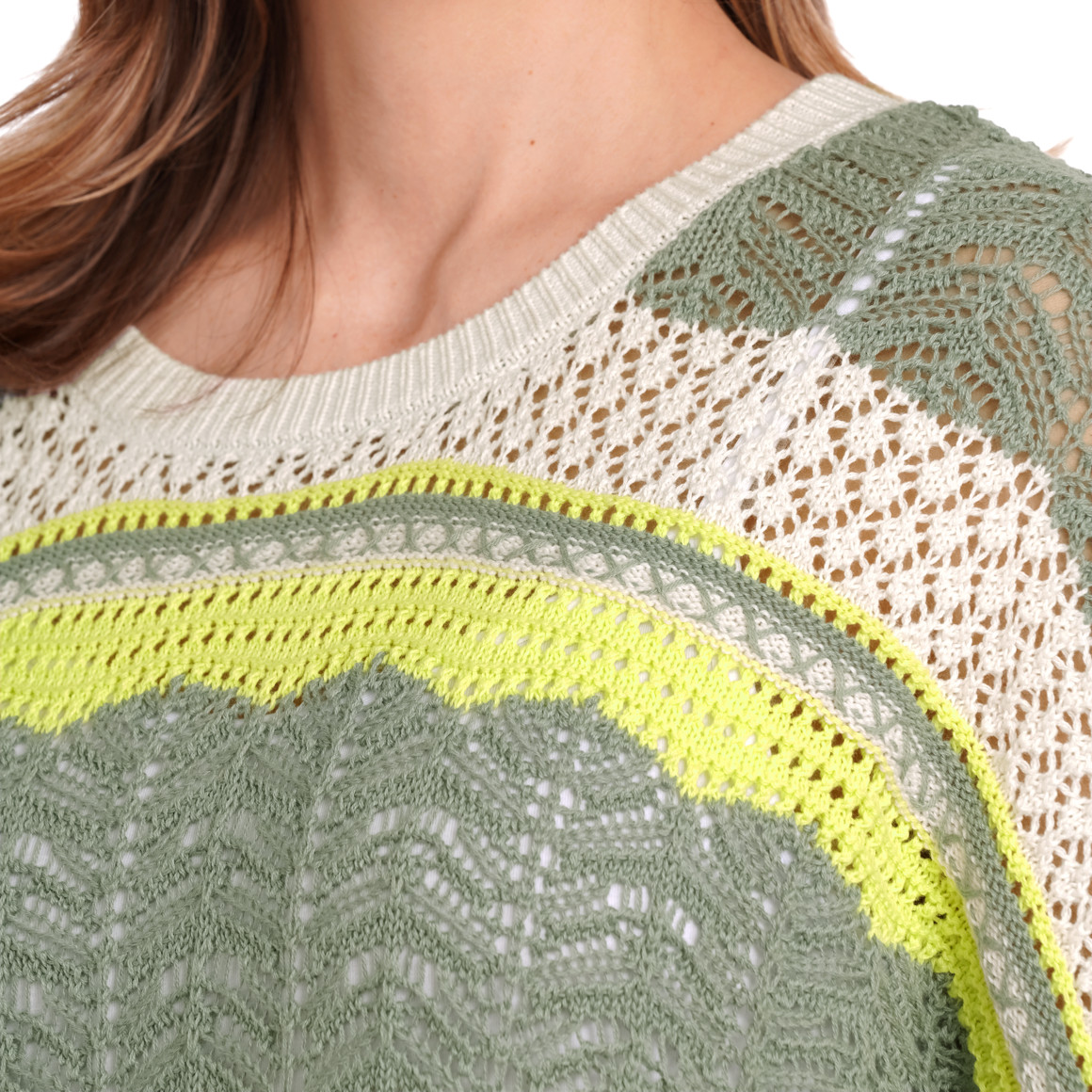 Gina Benotti Damen Strickpullover mit 3/4-Arm limette / salbei / beige
