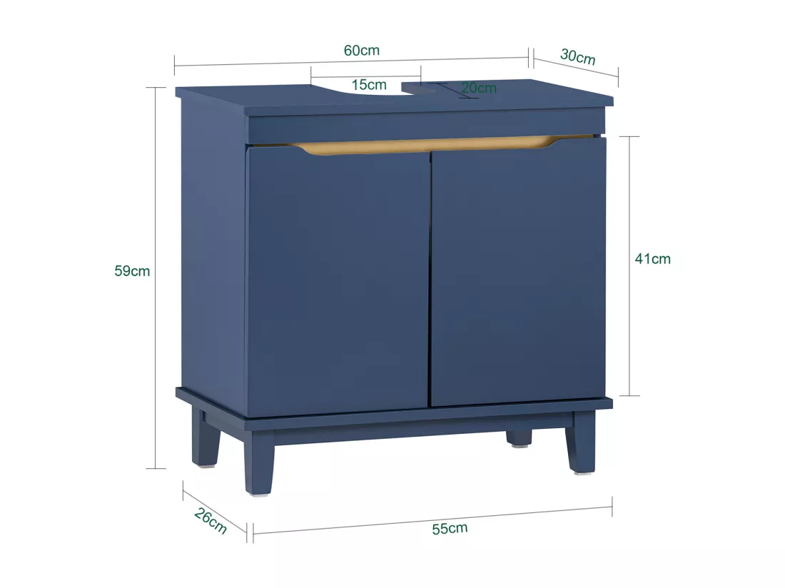 SoBuy BZR113-B Meuble sous-Lavabo, Meuble sous-Vasque à 2 Portes, Meuble de Rangement de Salle de Bain, Placard de Rangement, Bleu foncé