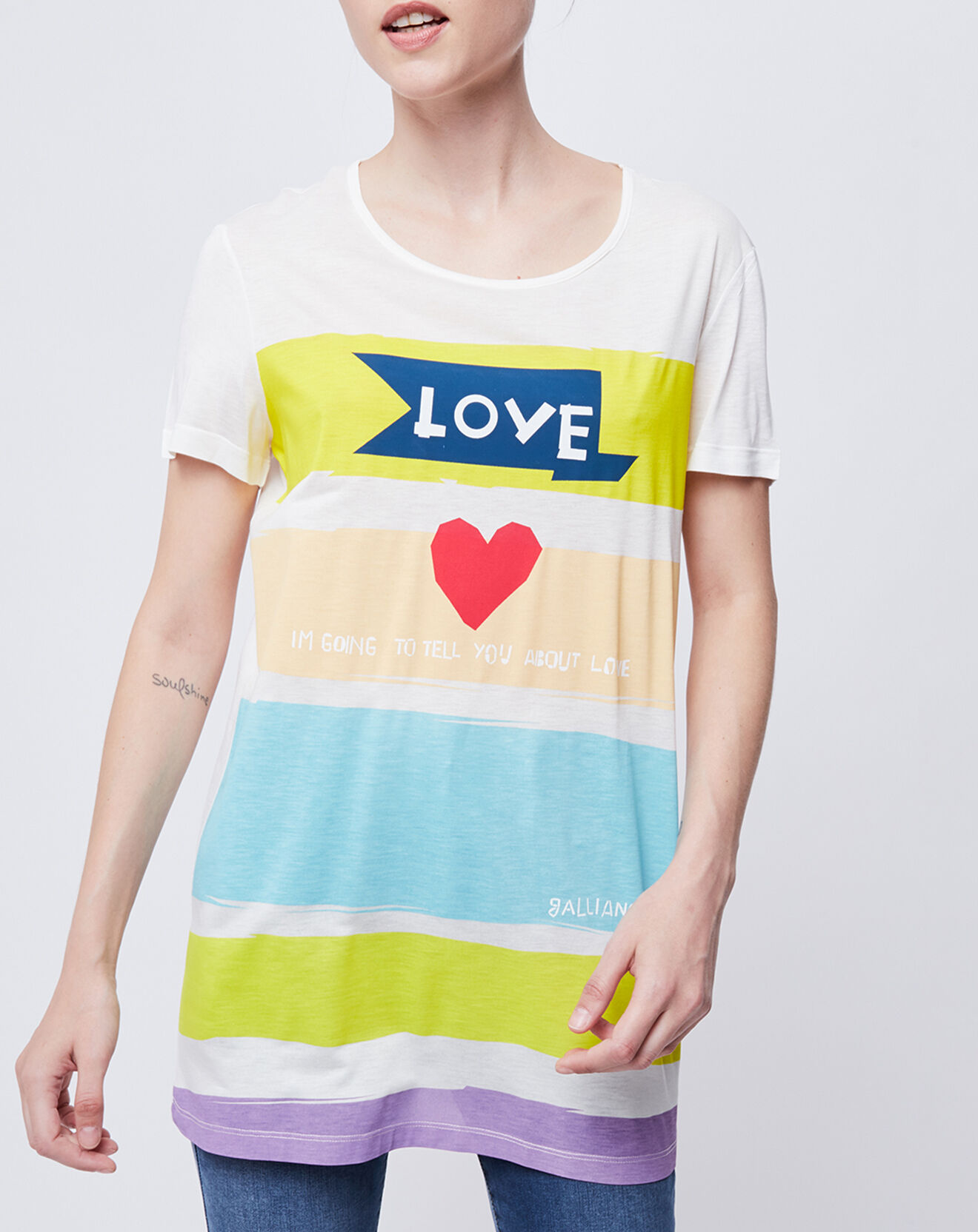John Galliano T-Shirt Long imprimé blanc cassé/multicolore