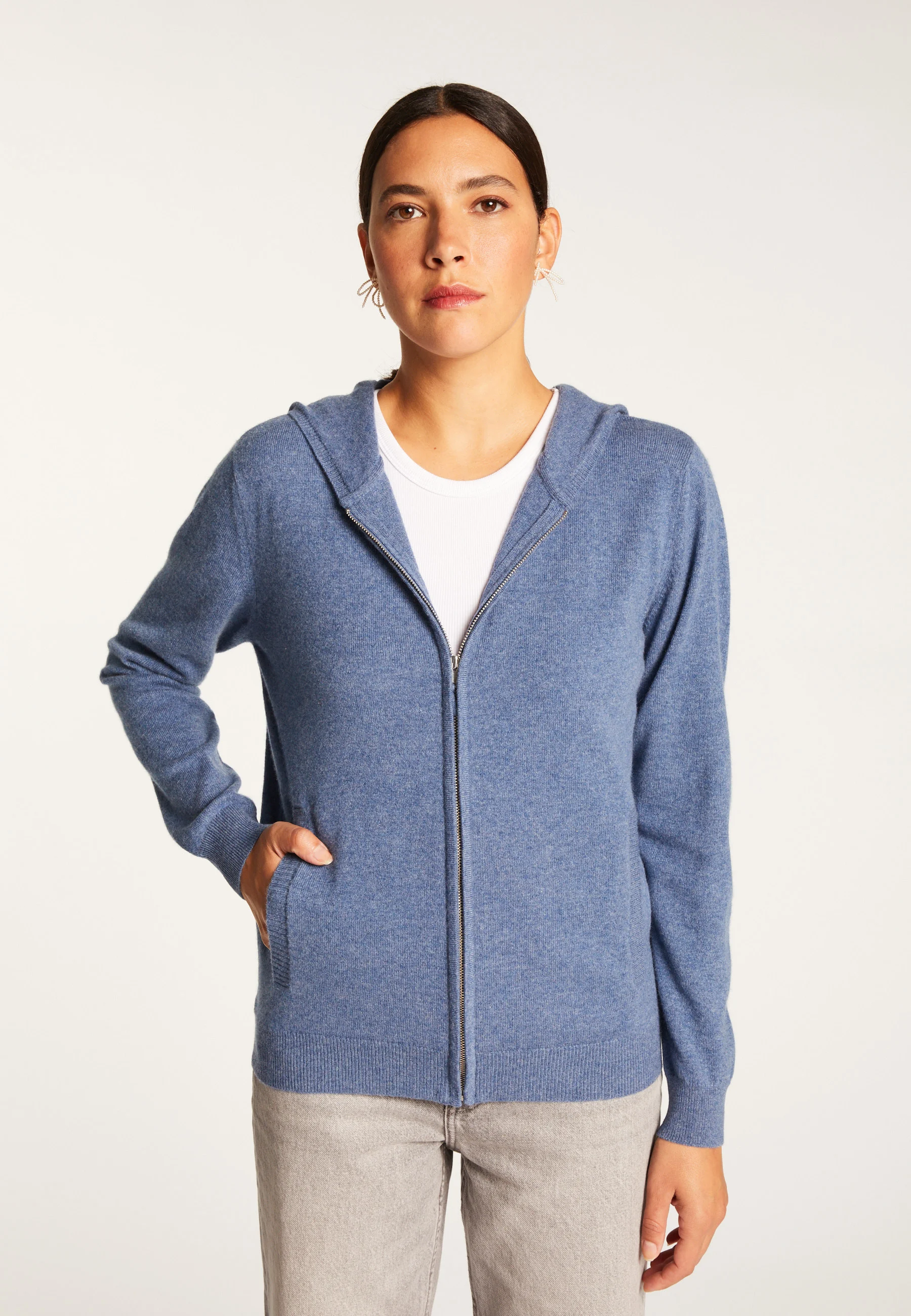 ORUSAH24 - Gilet à capuche en cachemire | Bleu