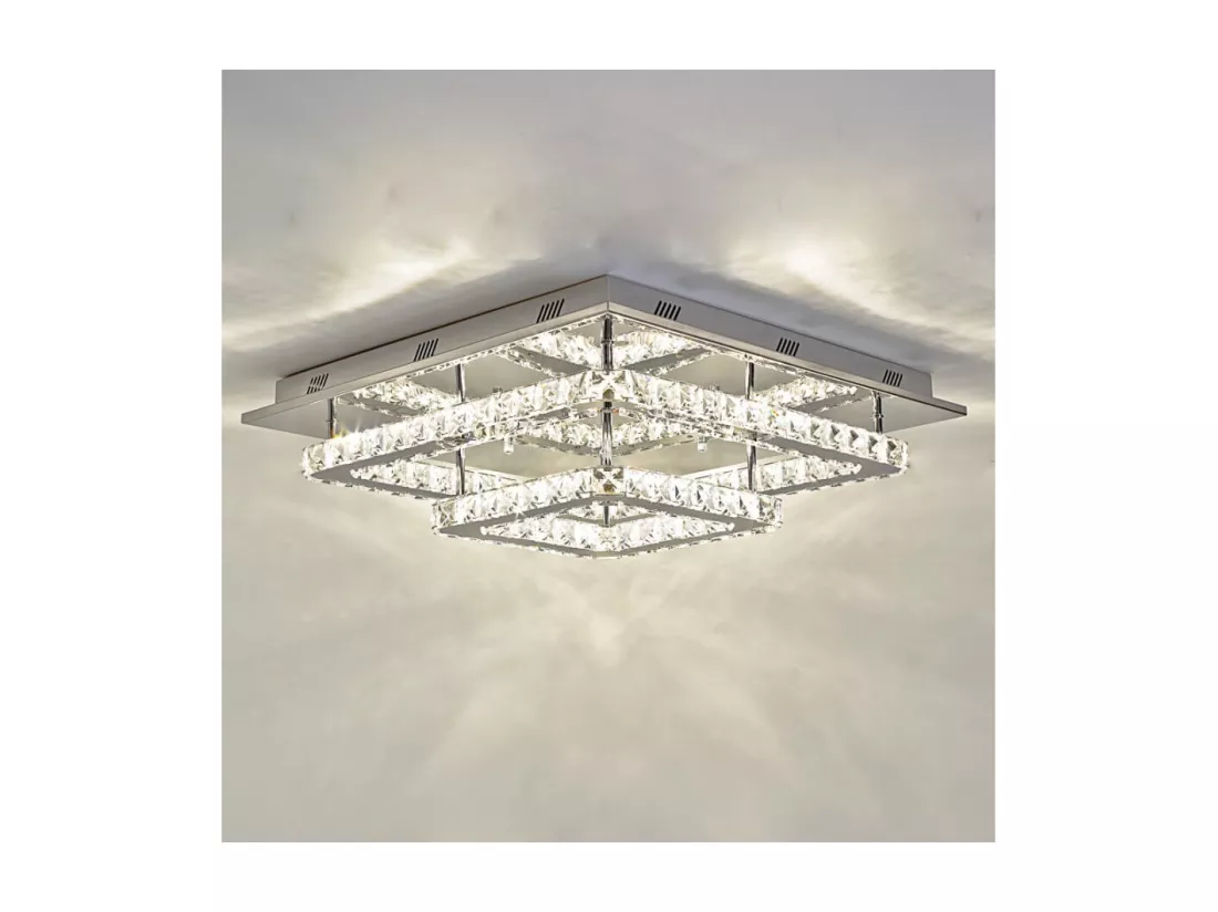 Plafonnier LED cristal 2 carrés design - Wade