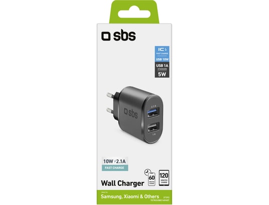 SBS - Chargeur secteur Fast Charge Avec 2 Ports Usb