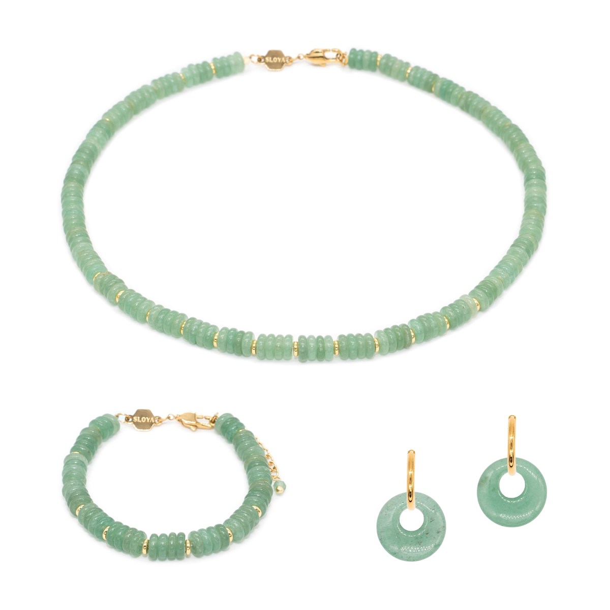 Collier, bracelet et boucles d'oreilles Blima en pierres Aventurine