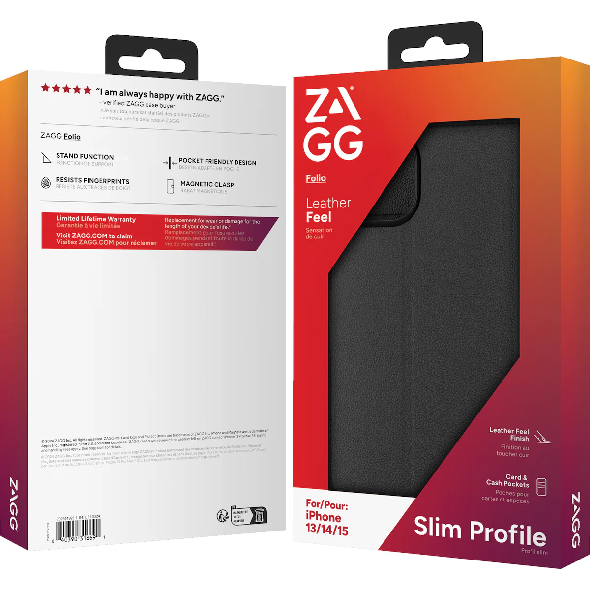 Zagg iPhone 15/14/13 lommebokdeksel (sort)