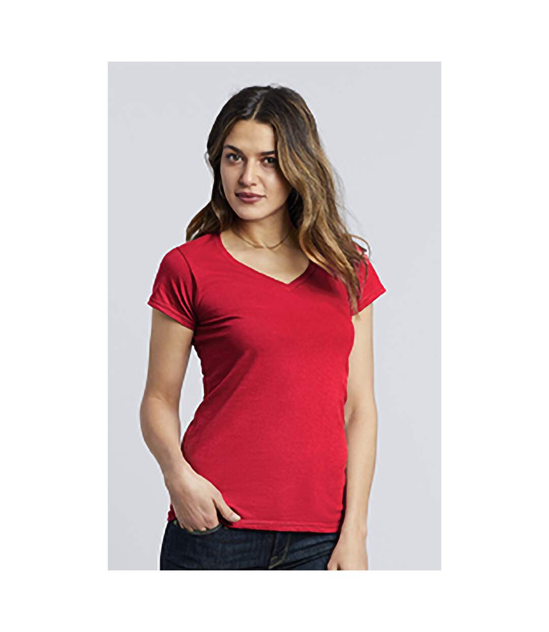 Gildan - T-shirt à manches courtes et col en V - Femme (Rouge) - UTBC491