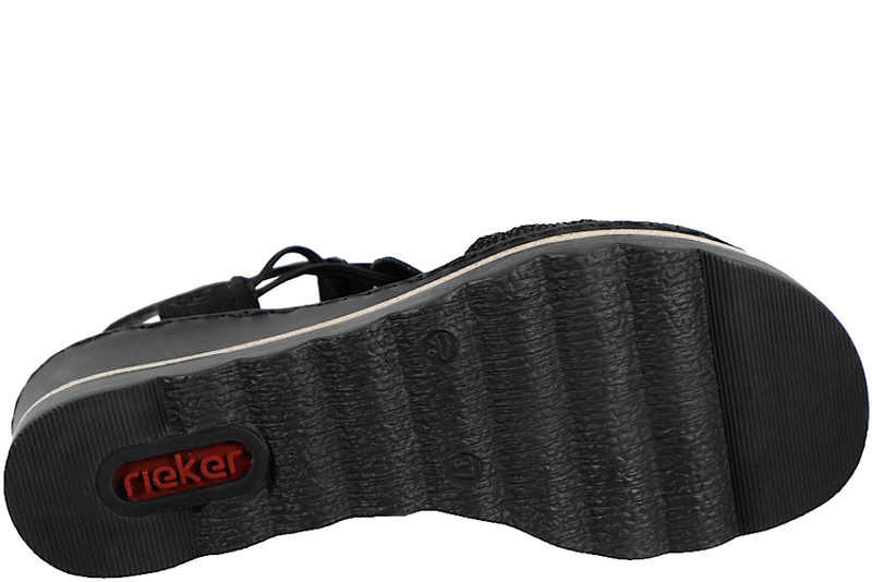 RIEKER SANDAL I SORT TEKSTIL MED NITTER