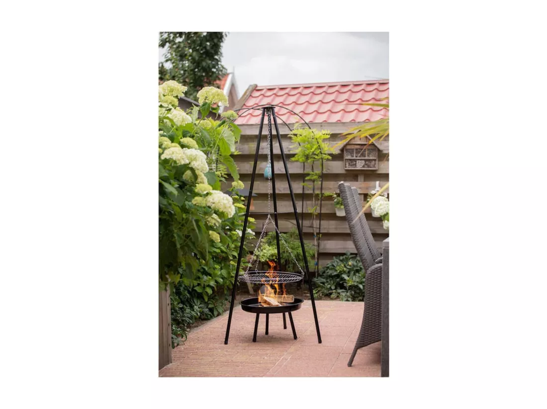 Barbecue de jardin avec trépied et bol à feu 50 cm noir