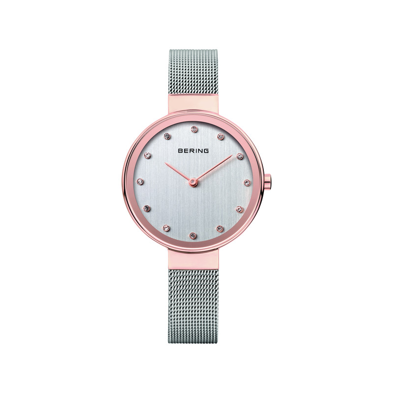 Montre Béring acier doré rose bracelet milanais