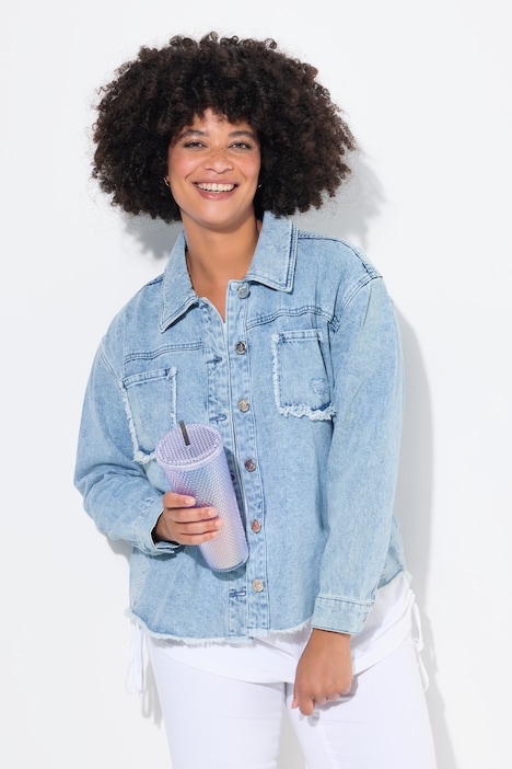 Jeansjacke, oversized, destroyed, Rückendruck