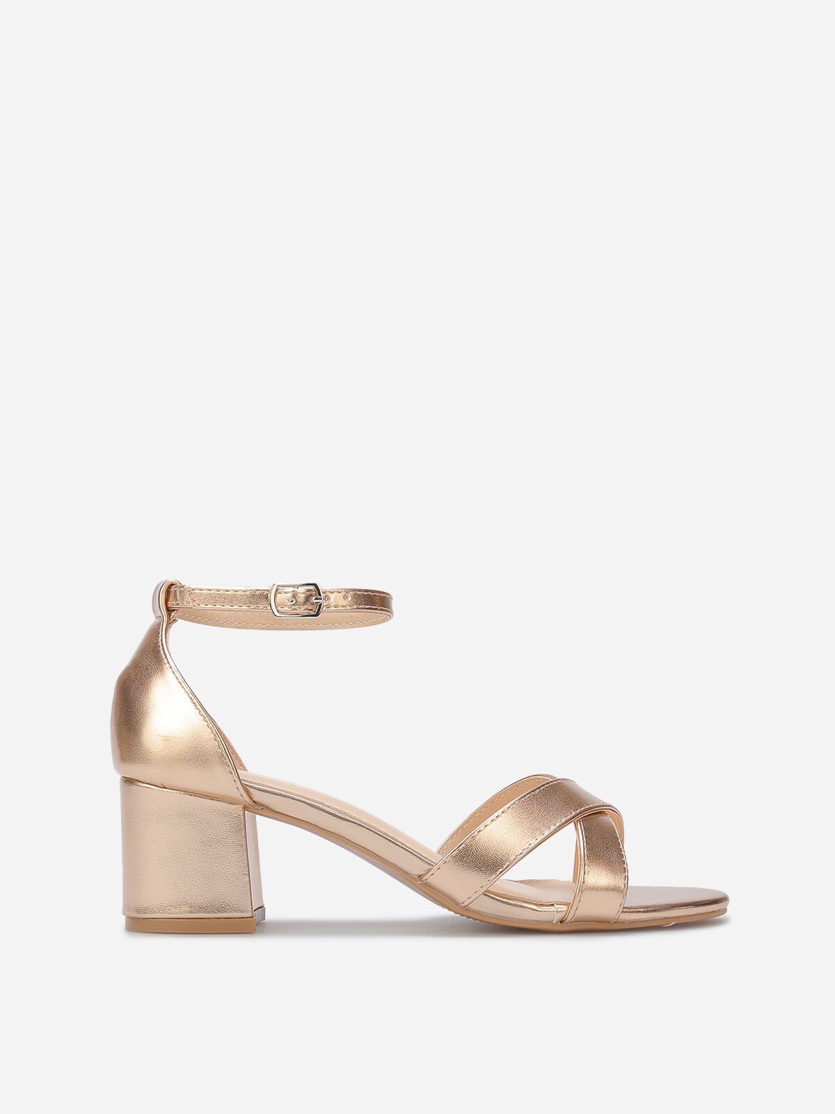 Sandales à talon et brides croisées- Doré rose