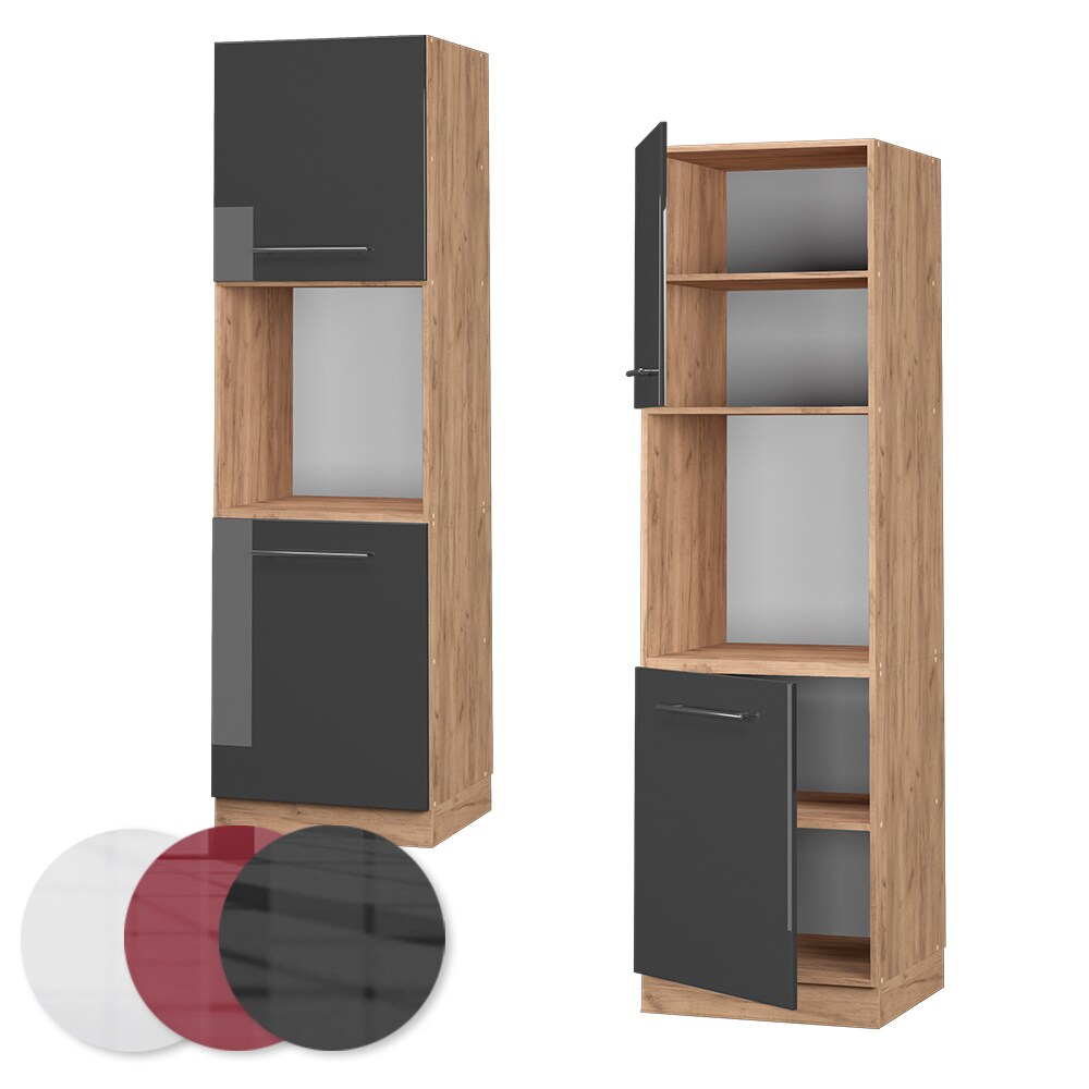 Vicco Herdumbauschrank Küchenschrank Küchenmöbel Fame-Line Eiche Anthrazit 60 cm modern Hochglanz Küche Einbauküche Blende Herdschrank Hochschrank Küchenzeile Drehtür Einlegeboden