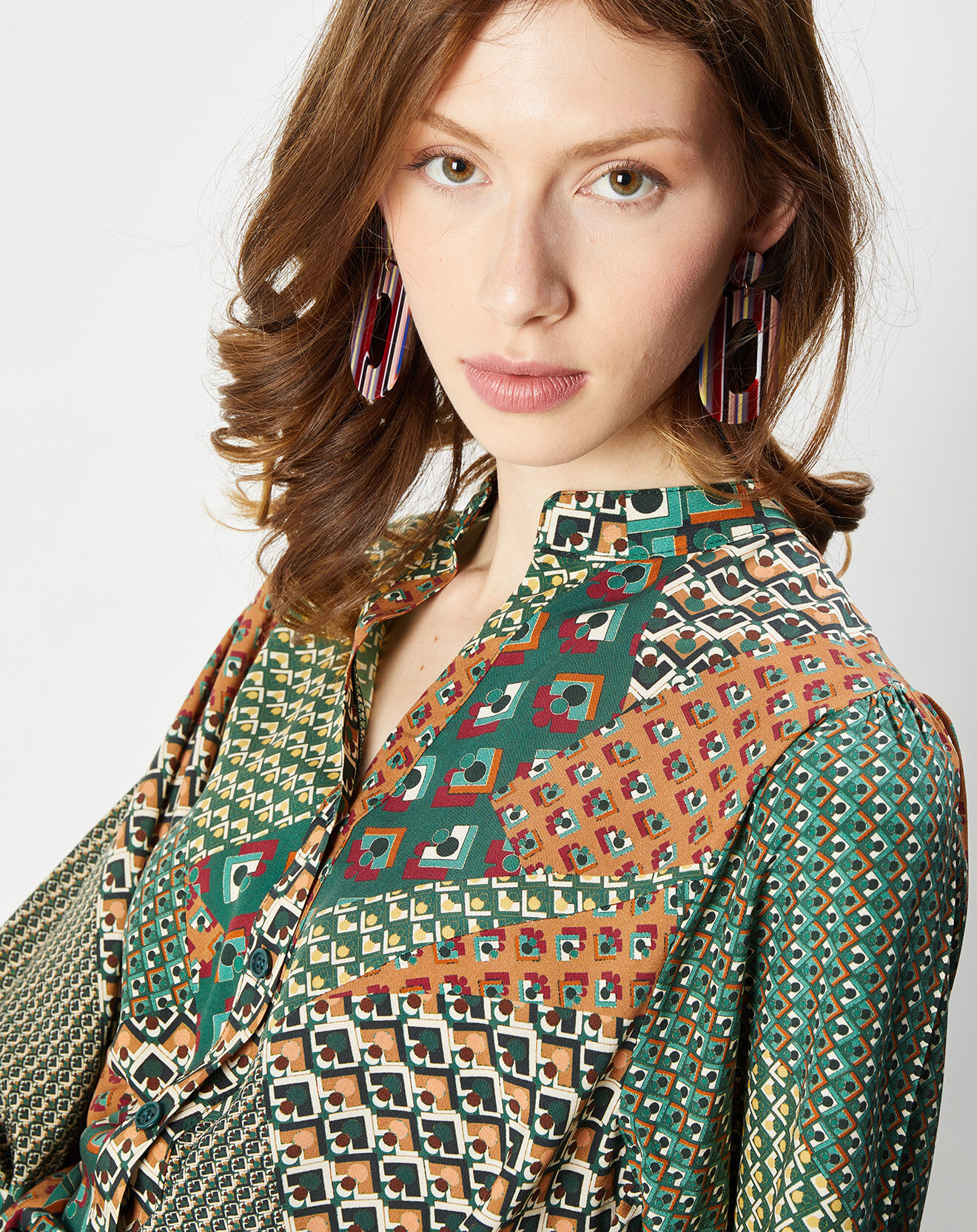 La Petite Etoile Robe Imprimée Moon vert/camel