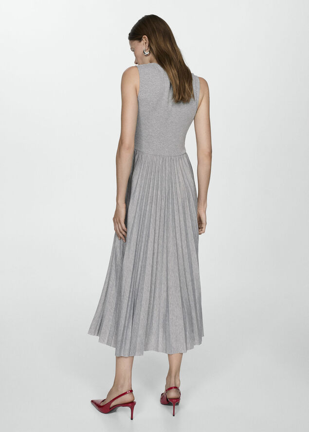 MANGO Pleated long dress Medium grey