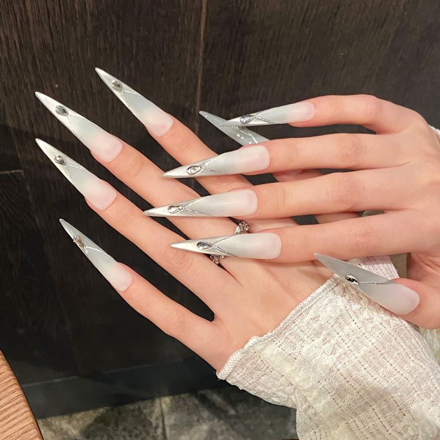 eovda - Rhinestone Cat Eye Stiletto Press On Nail