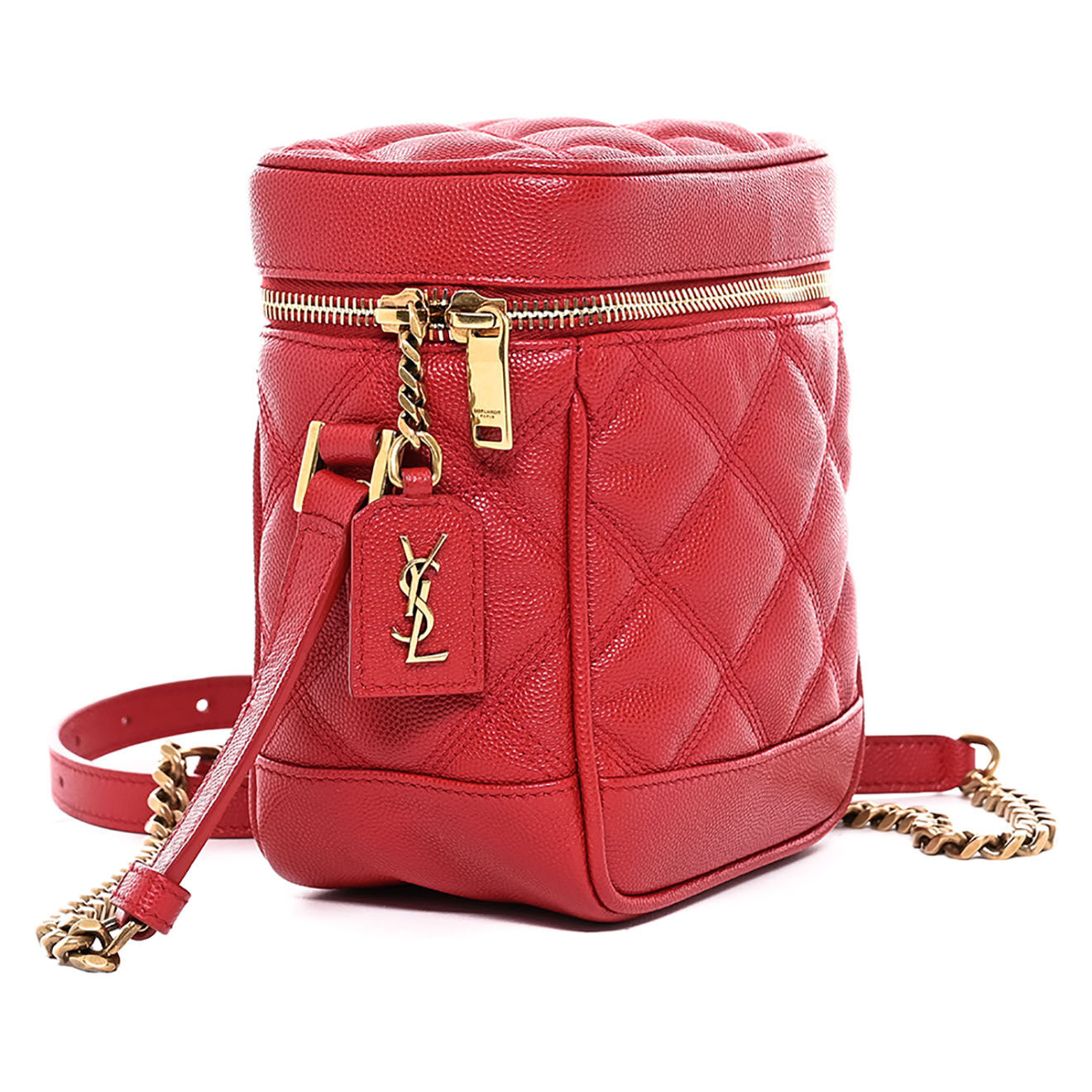 Saint Laurent Sac bandoulière Vanity en Cuir matelassé rouge - Très bon état - L.15 cm