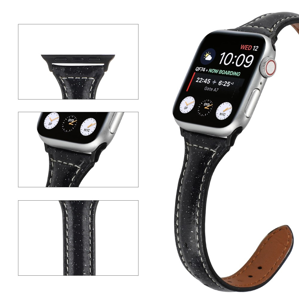 Apple Watch (42/41/40/38 mm) Leder Glitzer Armband im Slim Design (Gelenkumfang: 175-220mm) - Schwarz