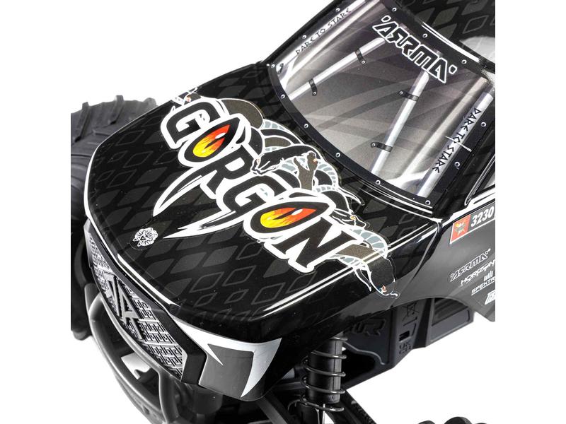 Arrma Monster Truck Gorgon MEGA 550 RWD Schwarz, Bausatz, 1 2WD Monstertruck mit Heckantrieb – Bausatz mit Elektronik & Akku