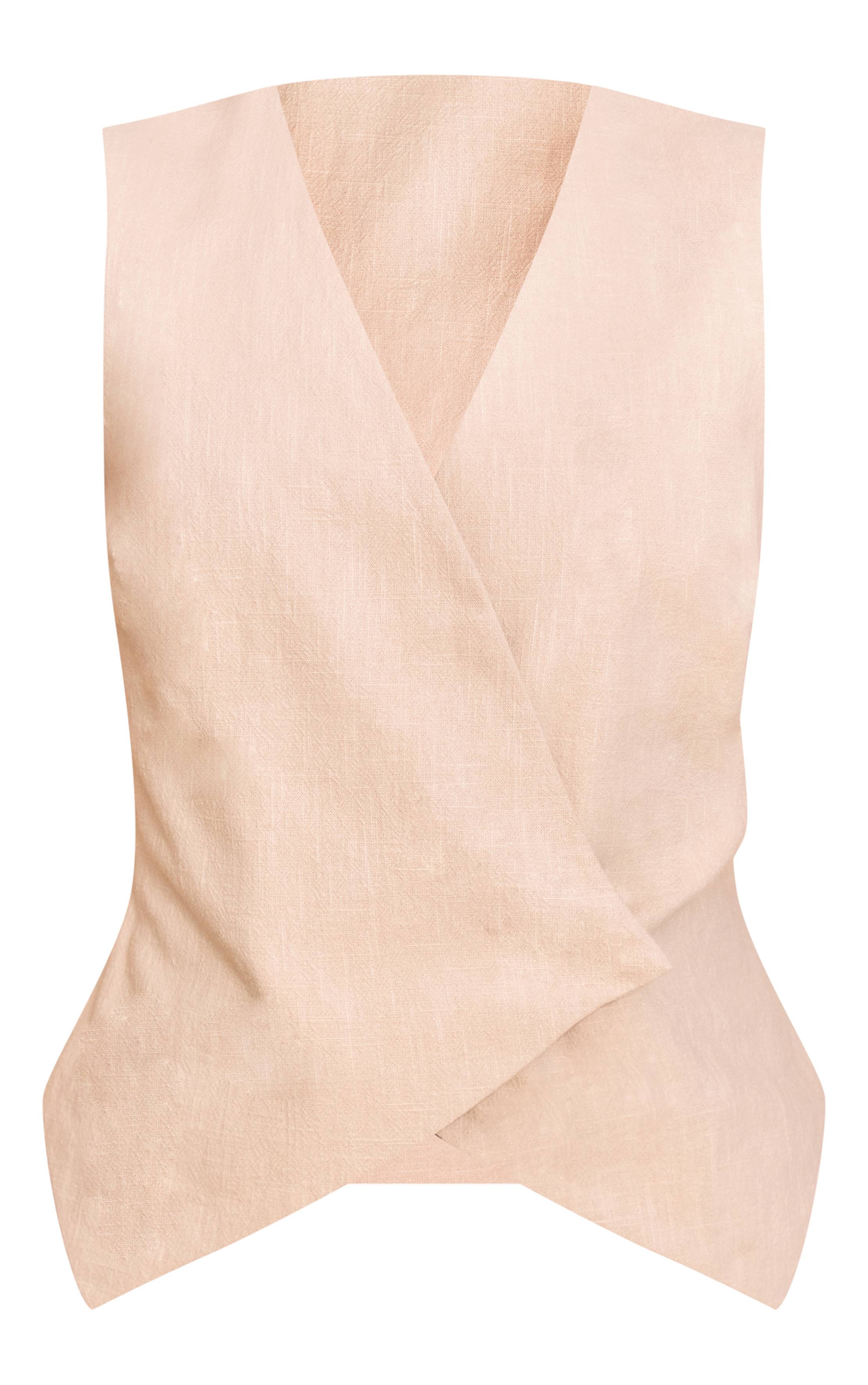 Naturel Gilet Asymétrique À Boutons En Mélange De Lin Premium