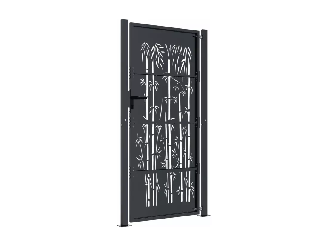Portail de jardin anthracite 105x205 cm acier design de bambou